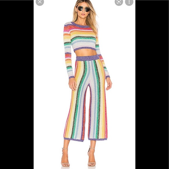 Lovers + Friends Pants - Lovers and Friends Knit Stretch Rainbow Top and Pants